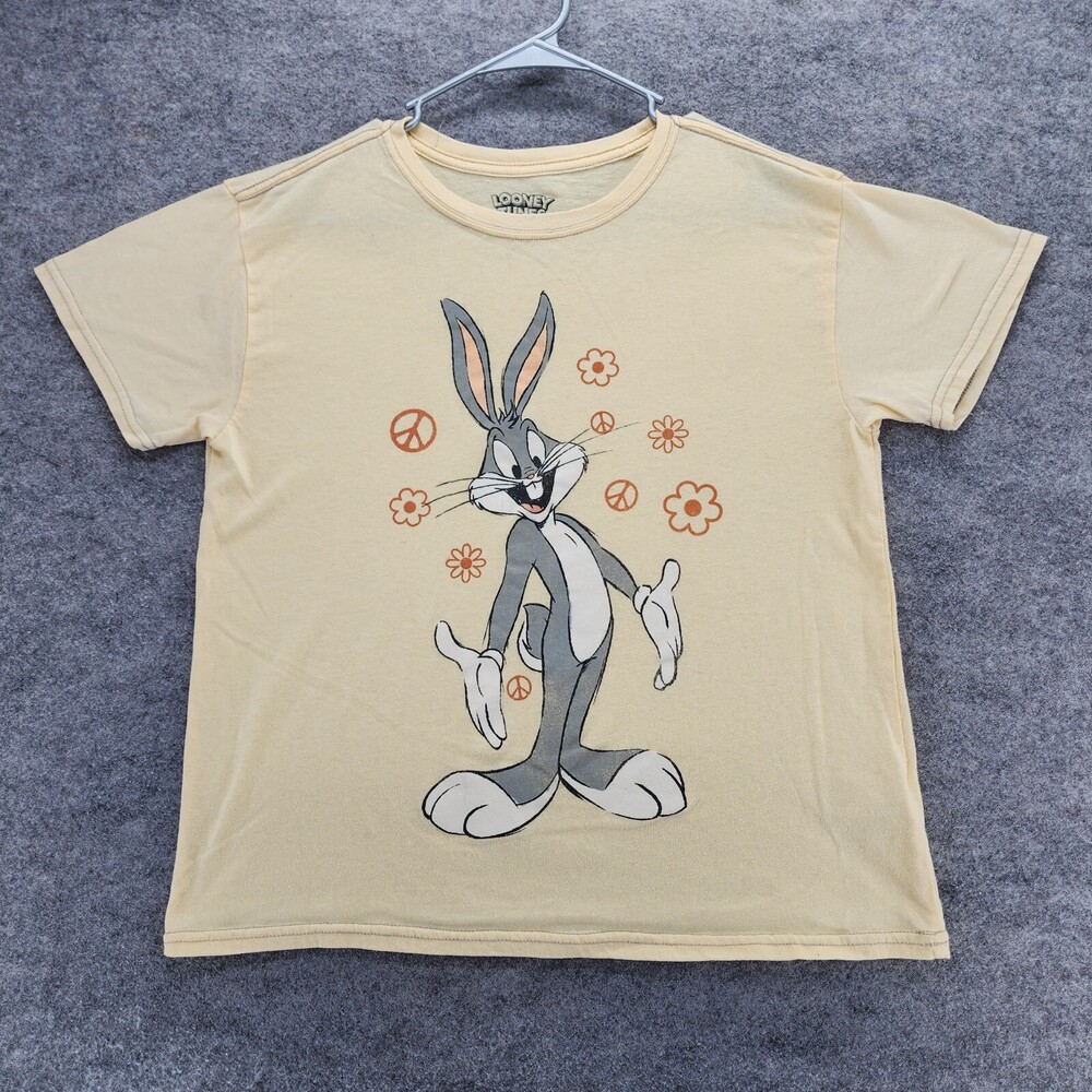 Looney Tunes Shirt Womens Juniors XL 15-17 Bug Bunny Short Sleeve Yellow